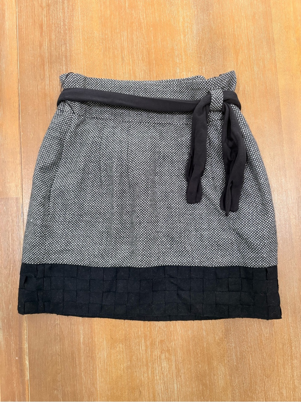 Twelve by Twelve Black and White Mini Skirt with Waist Tie